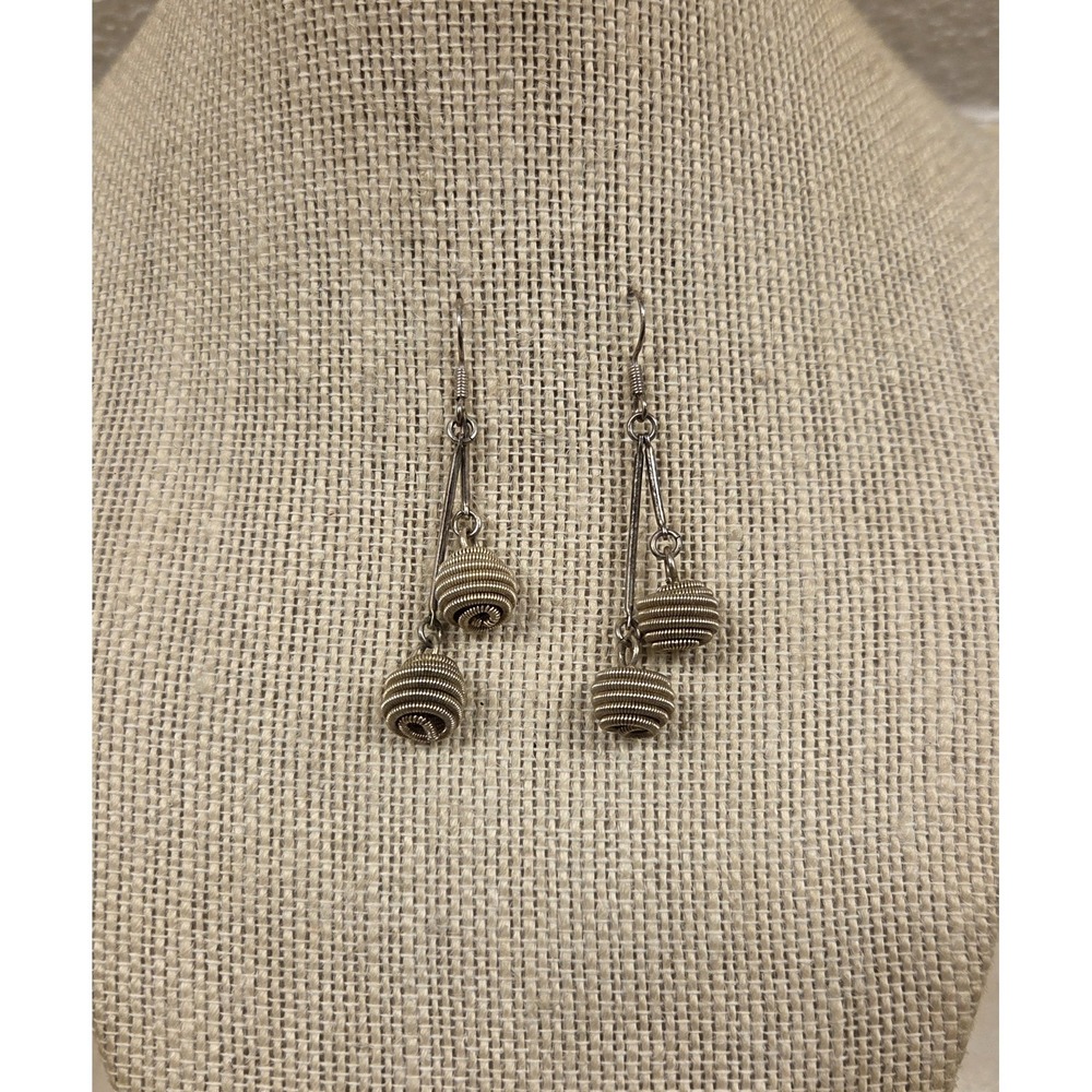Large Retro‎ Sterling Silver Dangling Ball Earrings 925